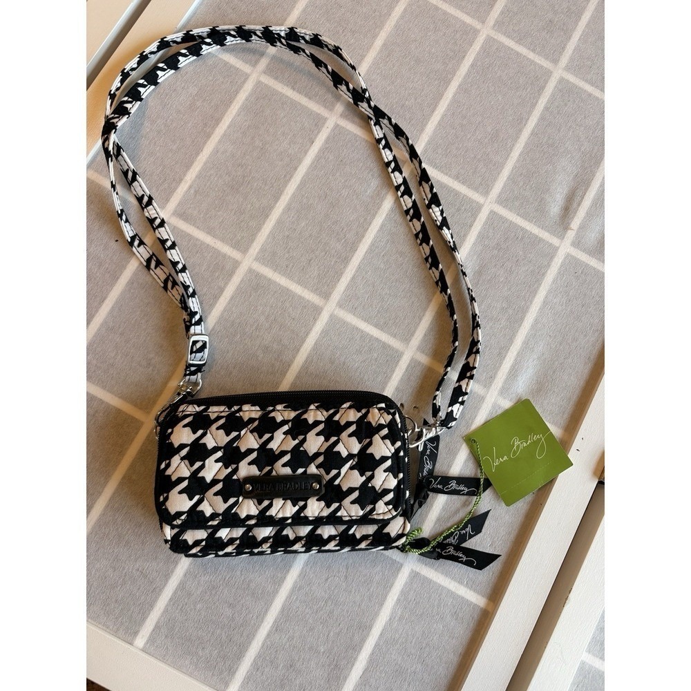 NWT Vera Bradley Quilted Midnight Houndstooth Crossbody black white wallet